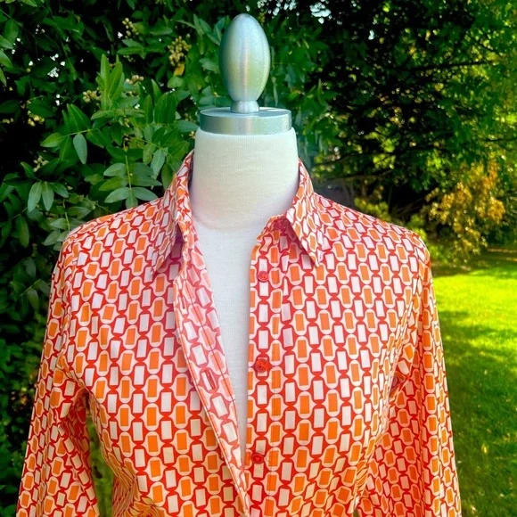 NEW!!!!Jones New York Orange 🍊 Geometric Button Down Shirt - Picture 3 of 7